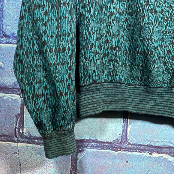 Jhane Barnes Men’s Large Vintage Teal Black Pattern Sweater 90s Knit Hong Kong - Picture 4 of 13